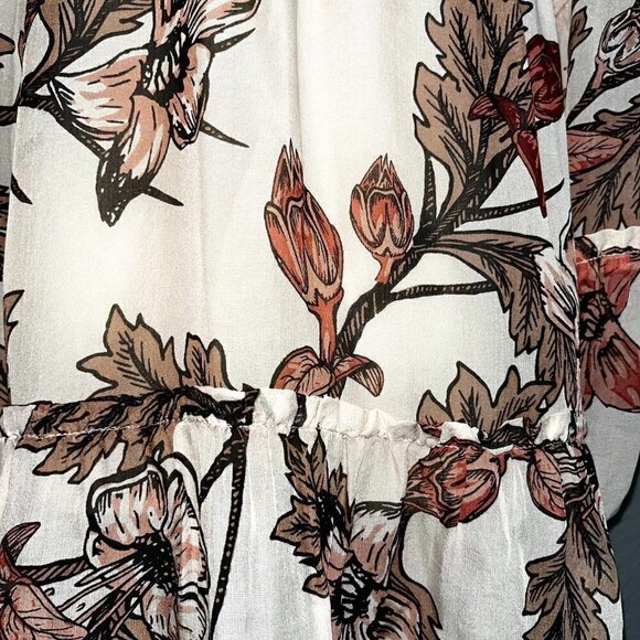 FOR LOVE and LEMONS Sheer Floral Ruffle Hem Tiered Sleeves Tassel Cuffs Dress S - Picture 9 of 12